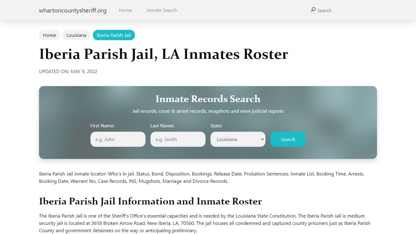 Iberia Parish Jail, LA Jail Roster, Name Search