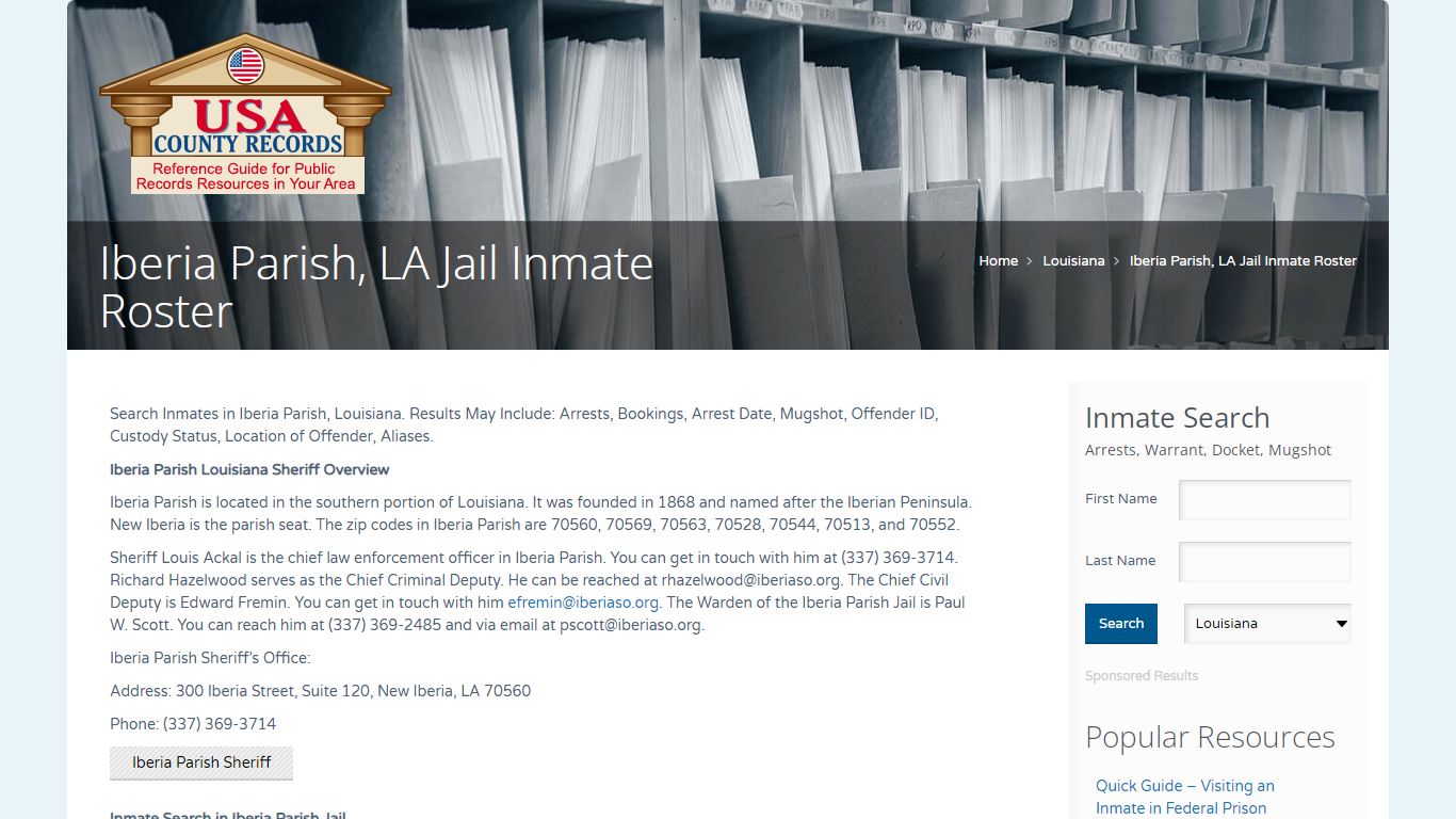 Iberia Parish, LA Jail Inmate Roster | Name Search